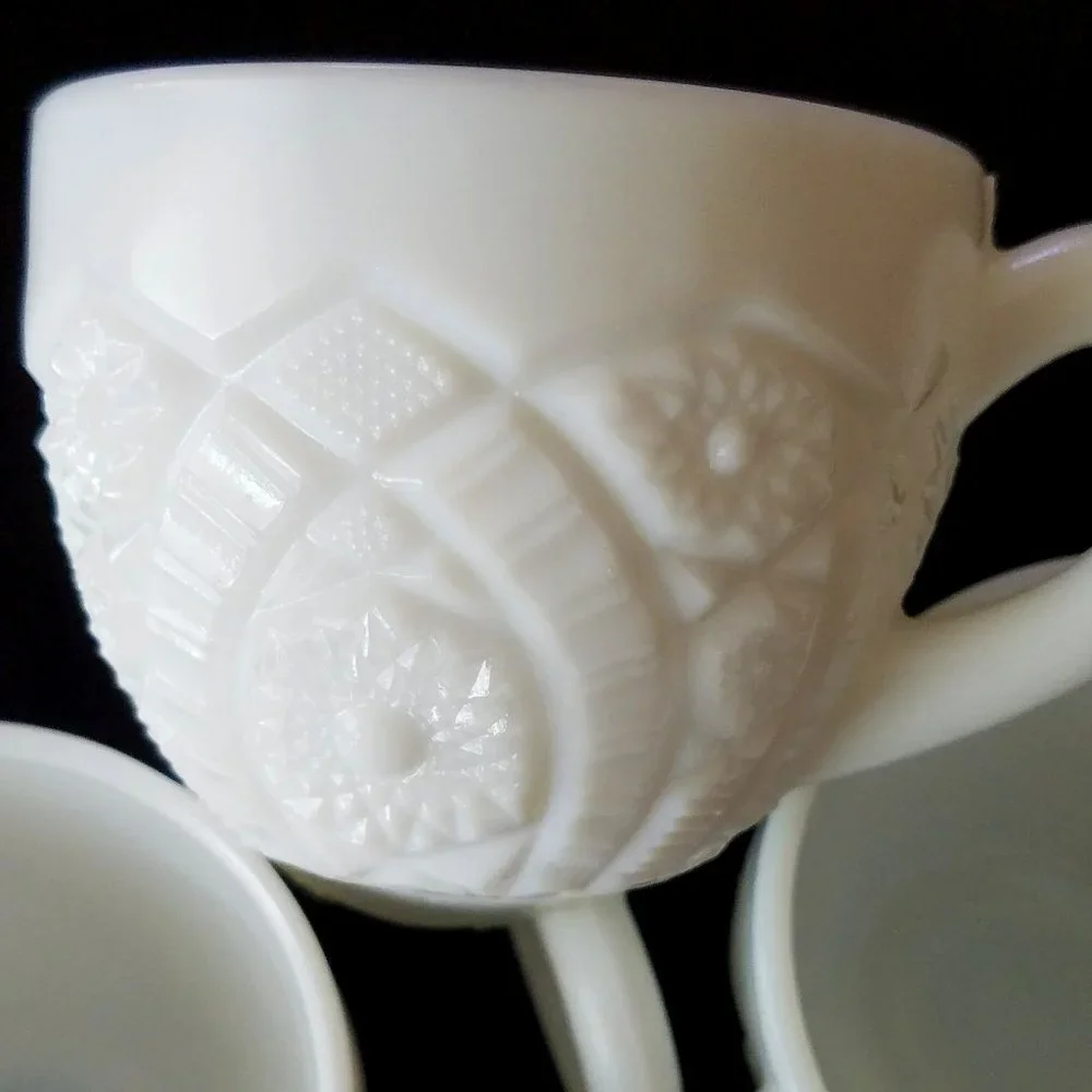 Vintage McKee White Milk Glass Concord Pattern Punch Tea Cups - Set of 4